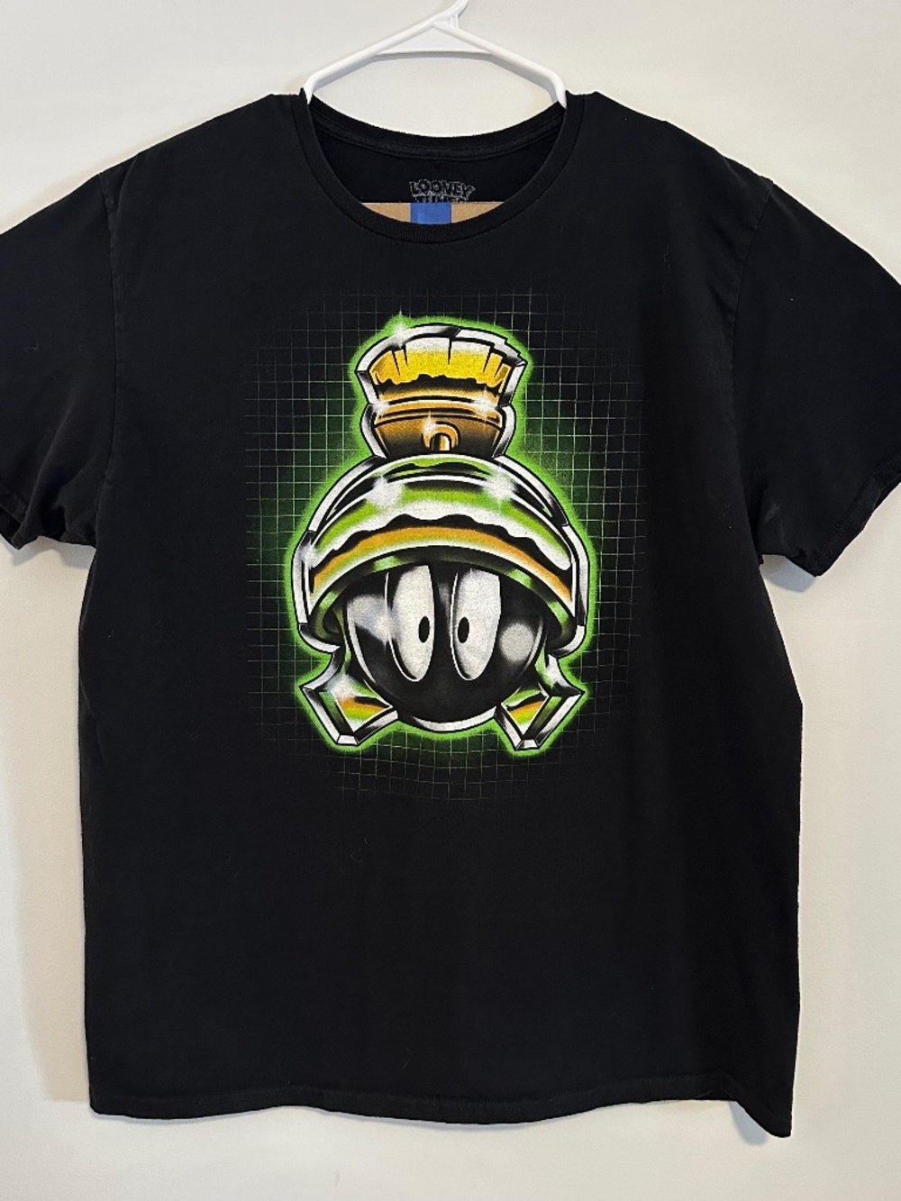 Marvin The Martian Looney Tunes Graphic Print T-Shirt XL Black Y2K Short Sleeve